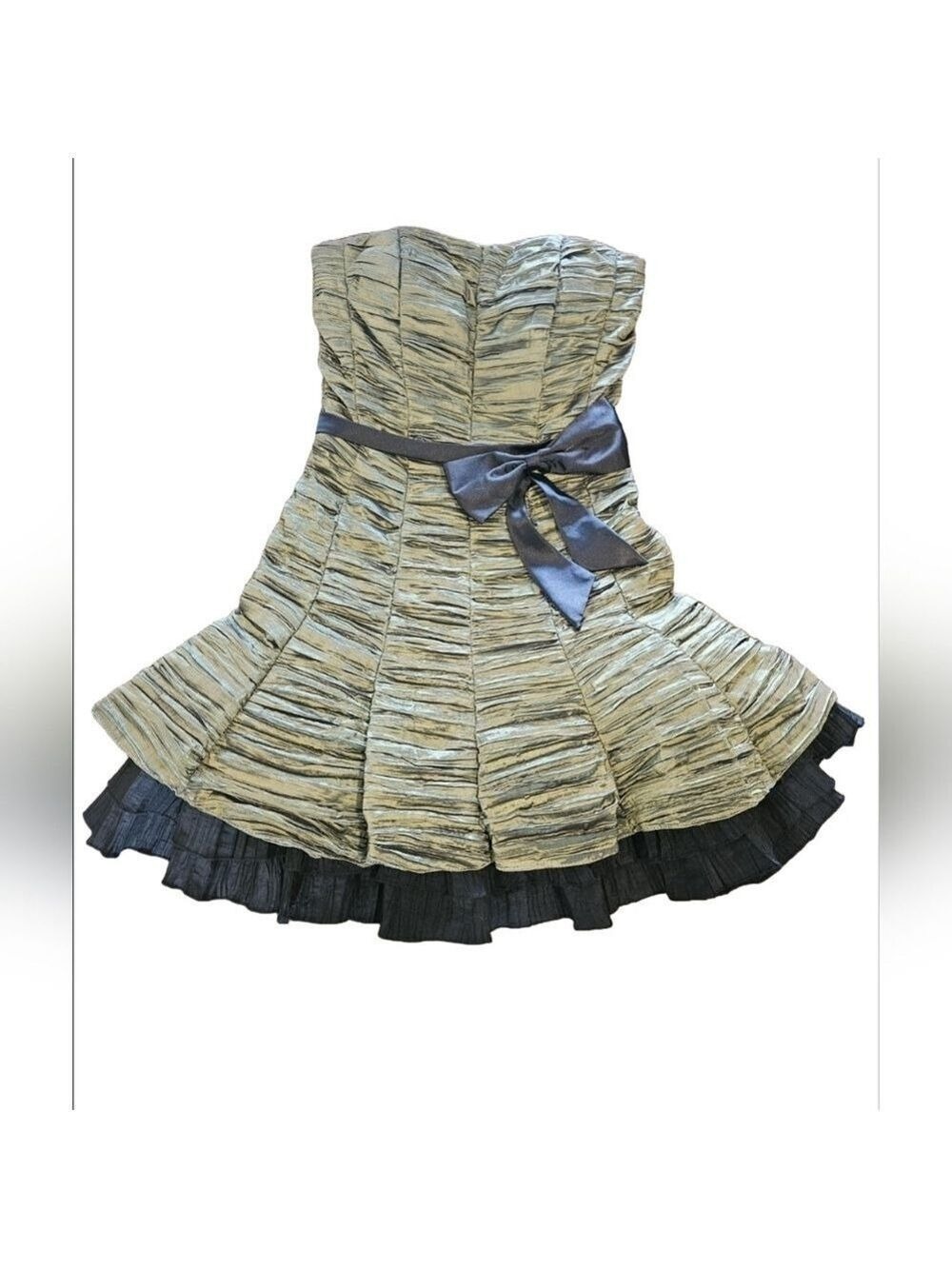 HANNAH S WOMEN'S GREEN & BLACK RUCHED RUFFLED SLEEVELESS MINI DRESS SIZE 4